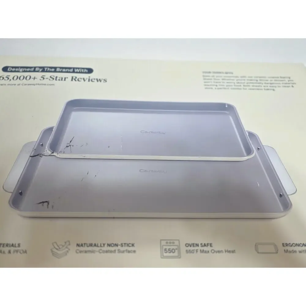 Caraway Home 2pc Duo Baking Sheet Set Cream: Nonstick Bakeware Set with